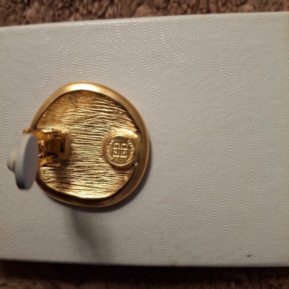 Vintage Givenchy Clip On Earrings 4G Logo Satin Gold Irregular Circle Signed - Picture 3 of 3